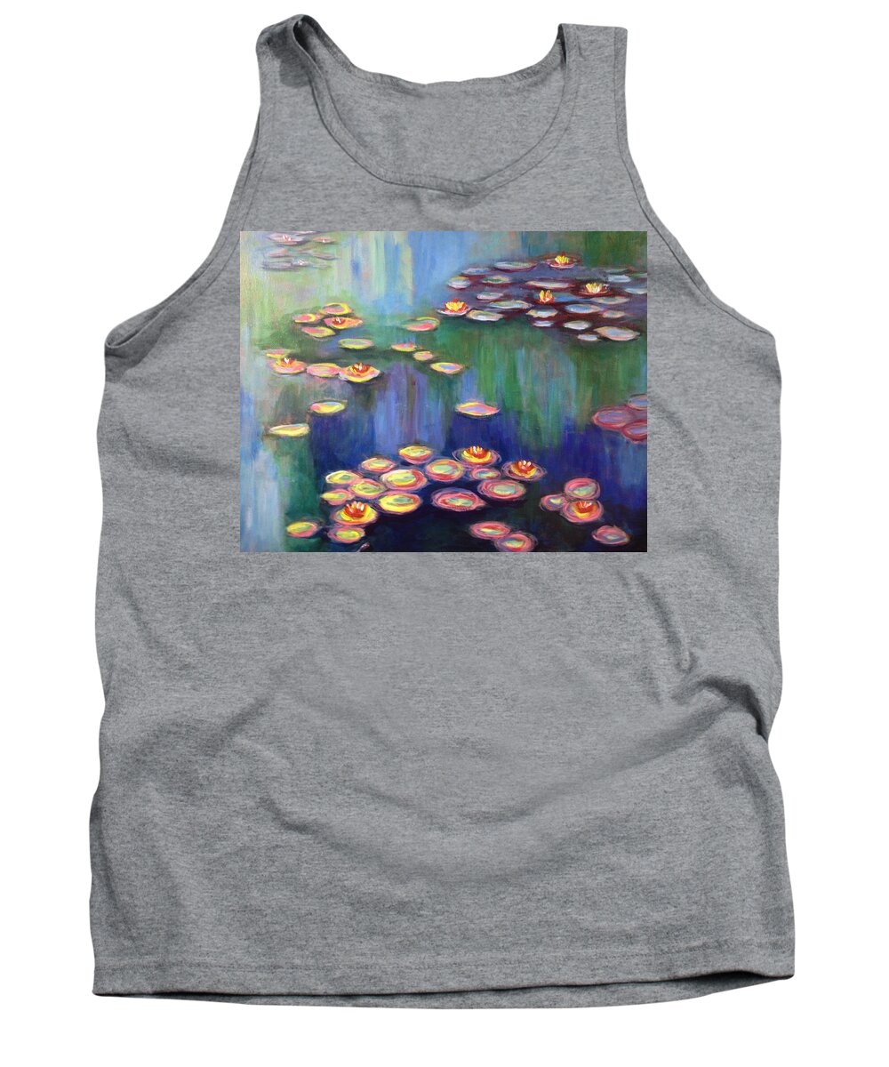 Monet Tank Top featuring the painting Monet's lily pads by Theresa Cangelosi