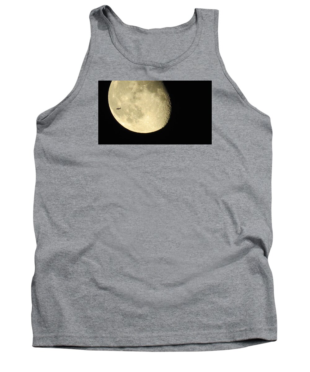 Moon Tank Top featuring the photograph Moon And Plane Over Sanibel by Melinda Saminski