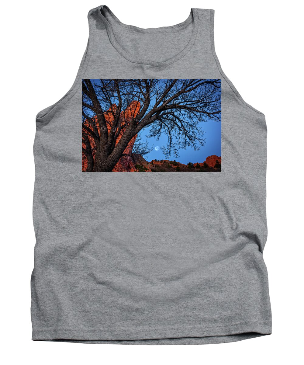 Moon Tank Top featuring the photograph Moonset in the Garden by Darren White