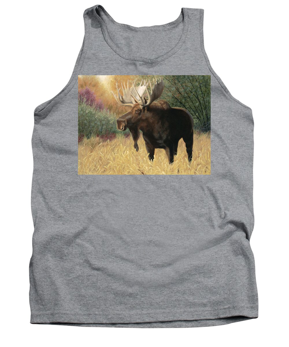 Moose Tank Top featuring the painting Morning Majesty by Tammy Taylor