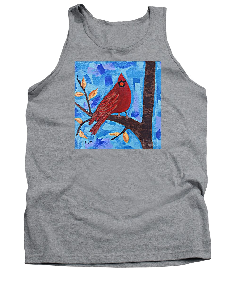 Cardinal Tank Top featuring the painting Morning Visit by Mary Mirabal