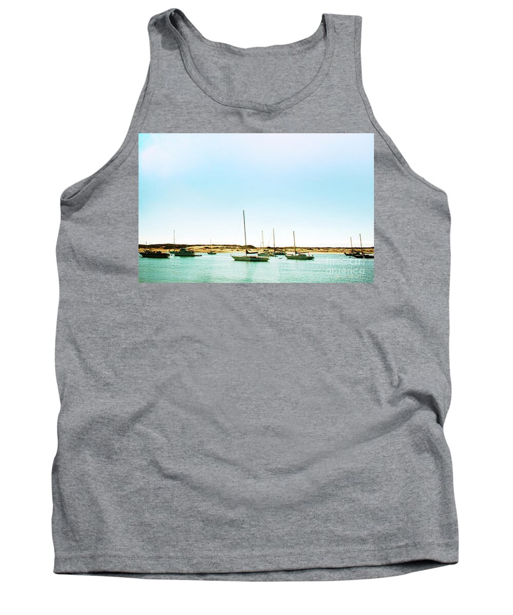 San Luis Obispo California Tank Top featuring the photograph Moro Bay Inlet with Sailboats Mooring in Summer by Artist and Photographer Laura Wrede
