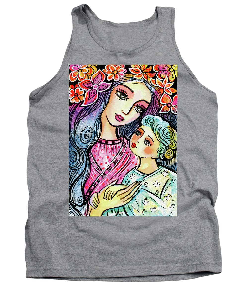 Mother And Child Tank Top featuring the painting Mother and Child in Blue by Eva Campbell