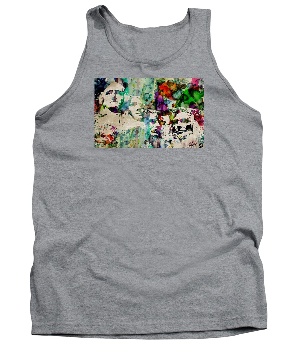 President Tank Top featuring the painting Mount Rushmore Watercolor Presiden by Robert R Splashy Art Abstract Paintings