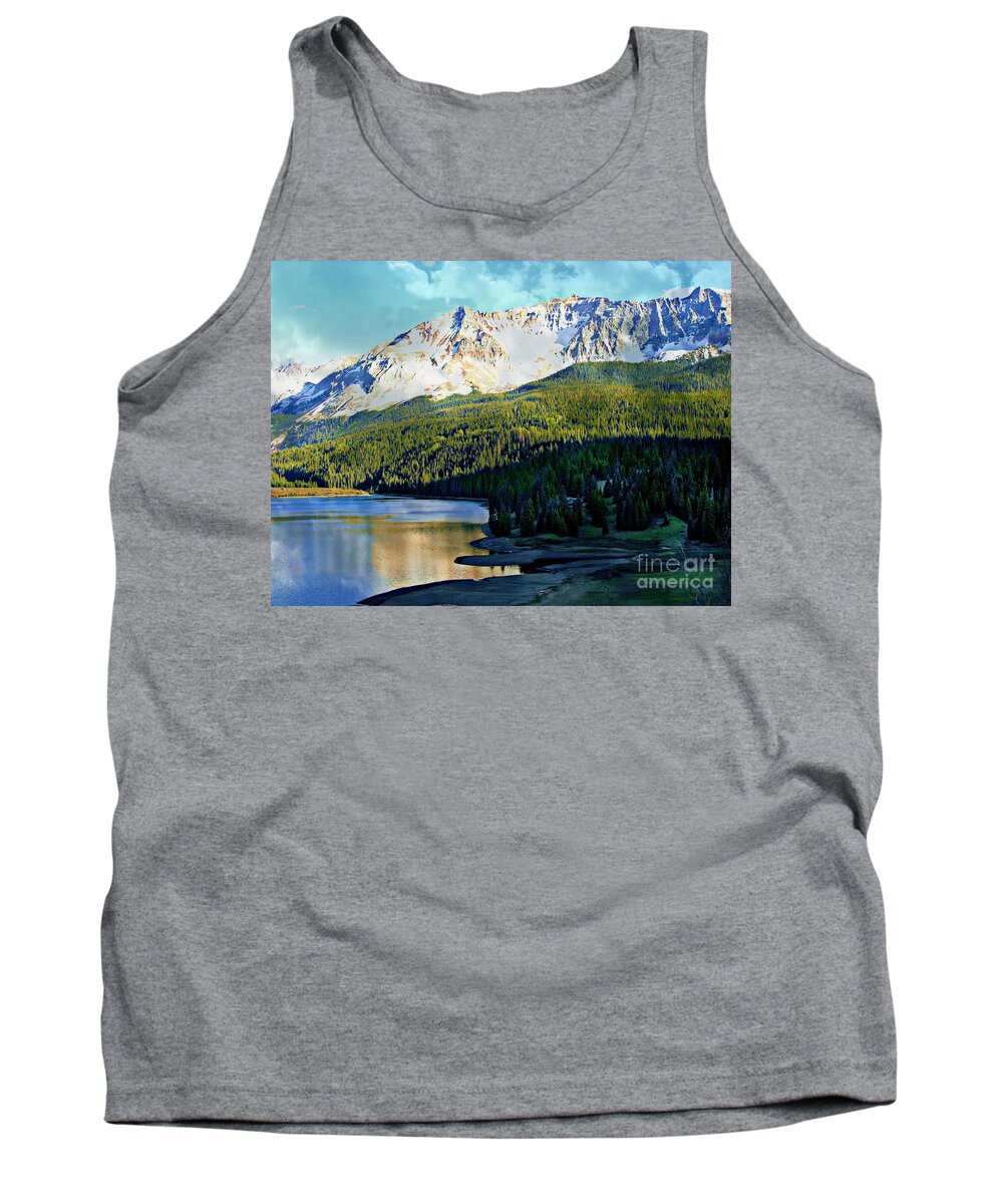 Mountain Lake Tank Top featuring the digital art Mountain Lake by Annie Gibbons