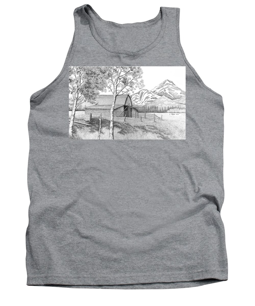 Landscape Tank Top featuring the drawing Mountain Pastoral by Lawrence Tripoli