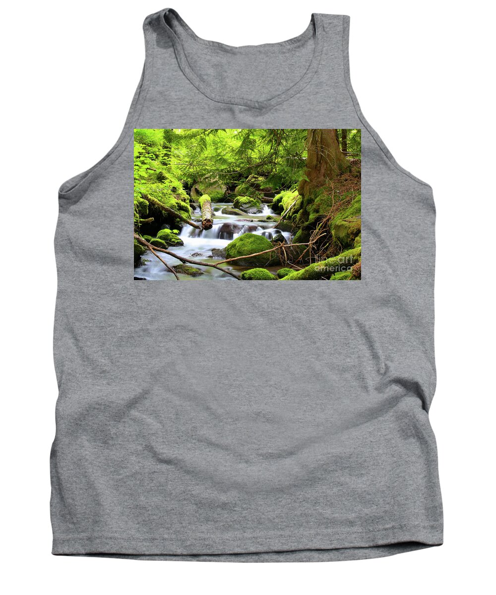 Fir Tree Tank Top featuring the photograph Mountain Stream in the Pacific Northwest by Bruce Block