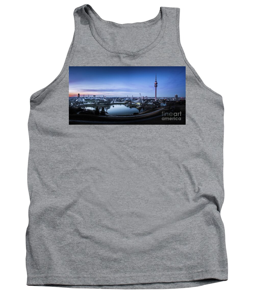 2x1 Tank Top featuring the photograph Munich - watching the sunset at the Olympiapark by Hannes Cmarits
