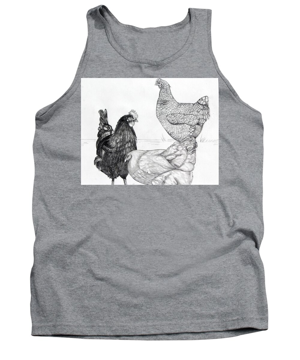 Chickens Tank Top featuring the drawing My Sister's Chickens Drawing by Kimberly Walker