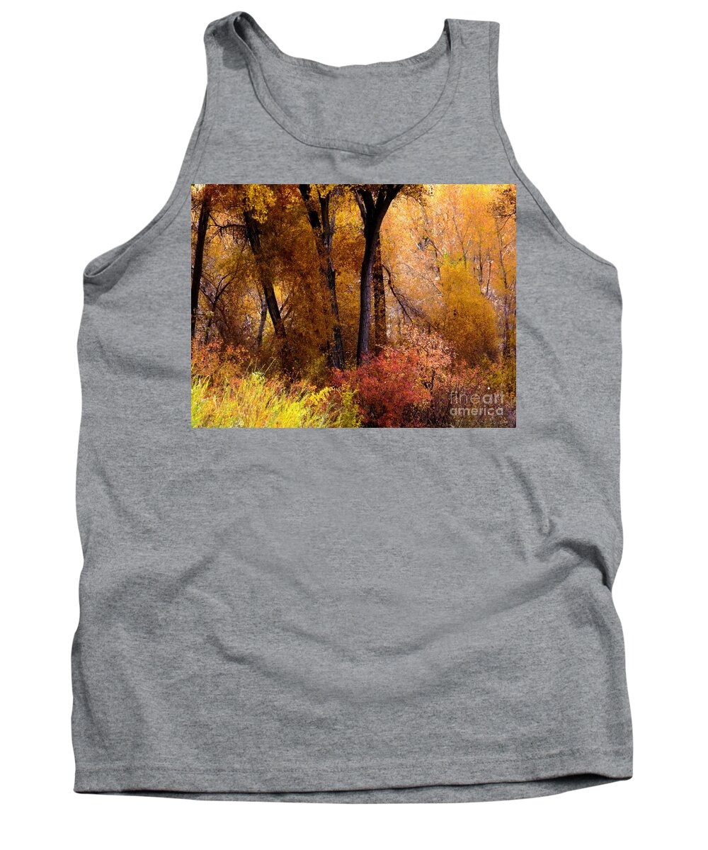 Chinese Elms And Cottonwoods Along The River Changed Into So Many Pastel Colors As The Frosts Began To Set In Tank Top featuring the digital art Mystery in fall folage by Annie Gibbons