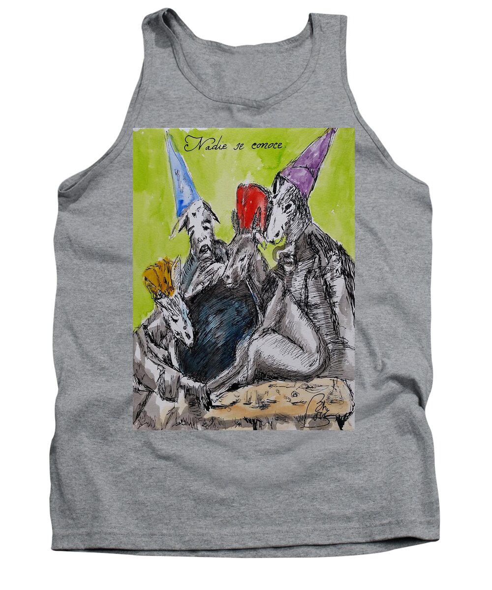 Keywords: Politician Tank Top featuring the painting Nadie se conoce.Nobody knows himself Satiric Paintings IV by Bachmors Artist