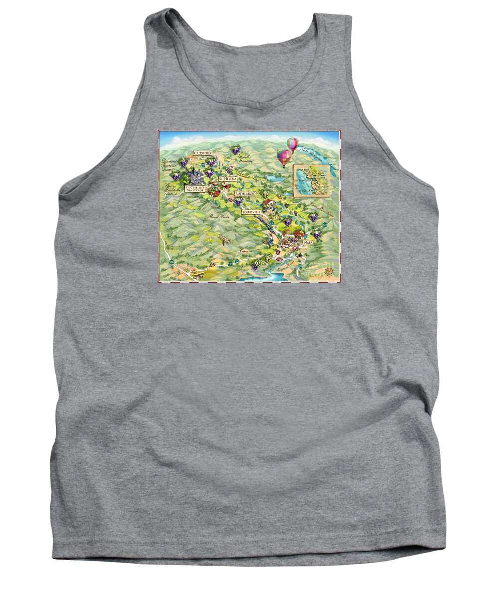 Napa Valley Tank Top featuring the painting Napa Valley Illustrated Map by Maria Rabinky