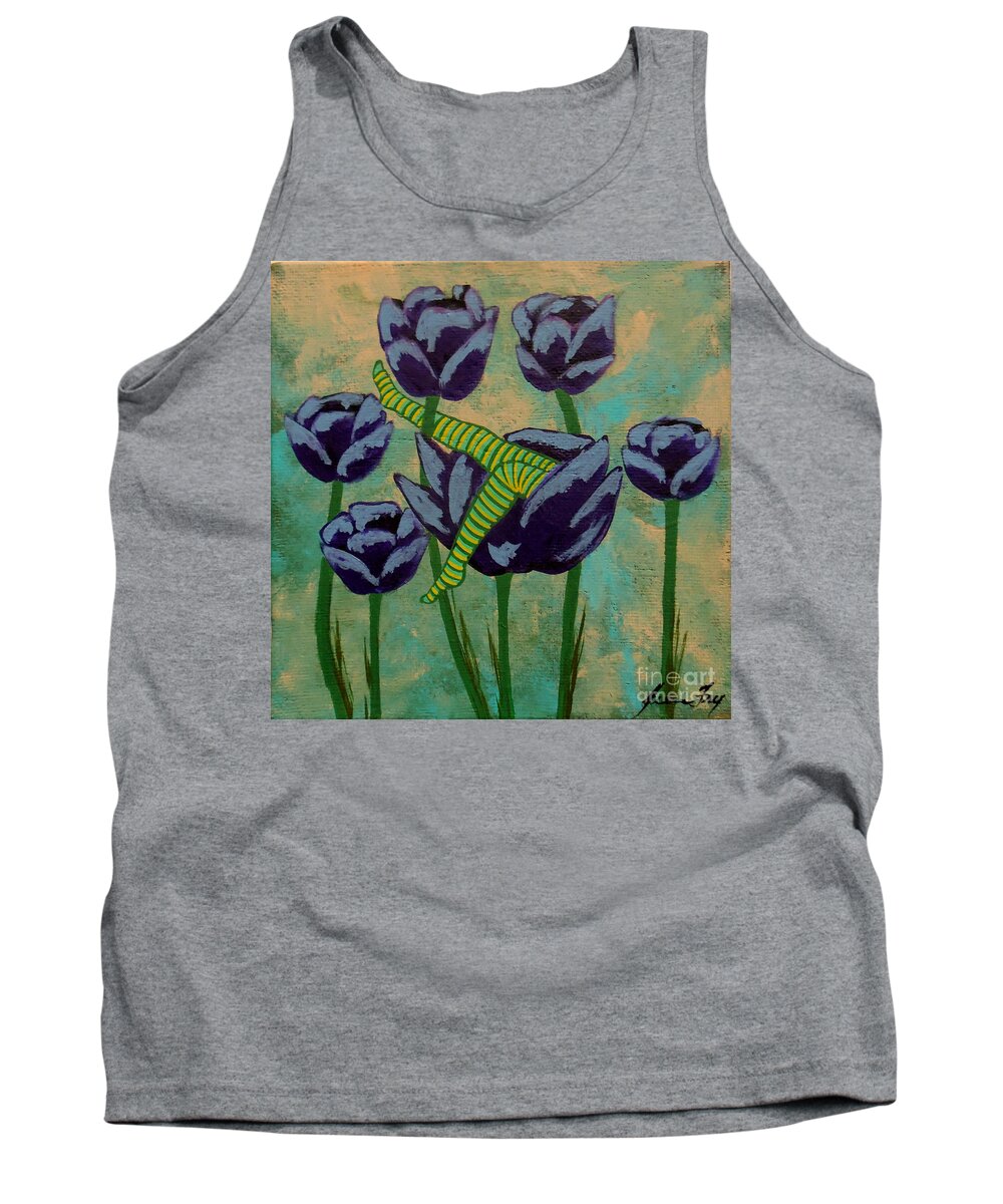Fairy Tank Top featuring the painting Fairy Napping in the Purple Tulips by Jean Fry