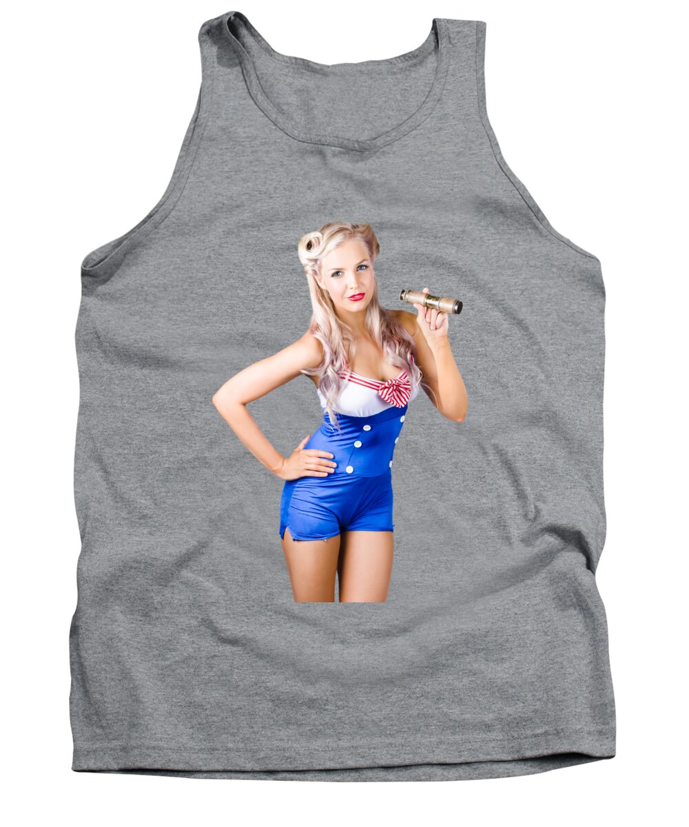 Maritime Tank Top featuring the photograph Nautical woman in sailor outfit by Jorgo Photography