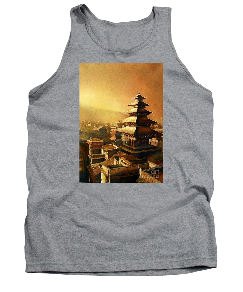 Temple Tank Top featuring the painting Nepal Temple by Ryan Fox