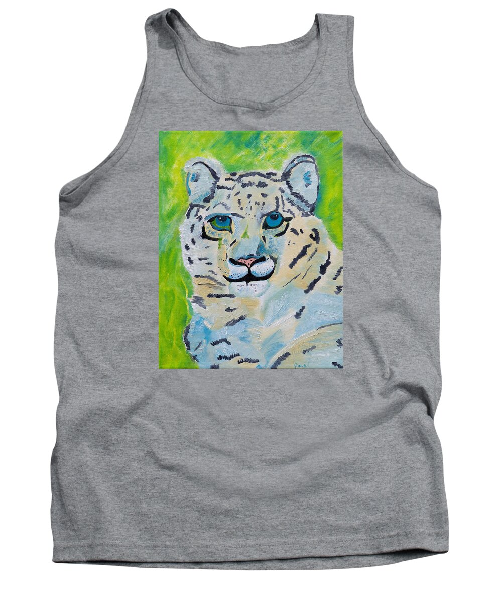 Snow Leopard Tank Top featuring the painting Eyes On You Snow Leopard by Meryl Goudey