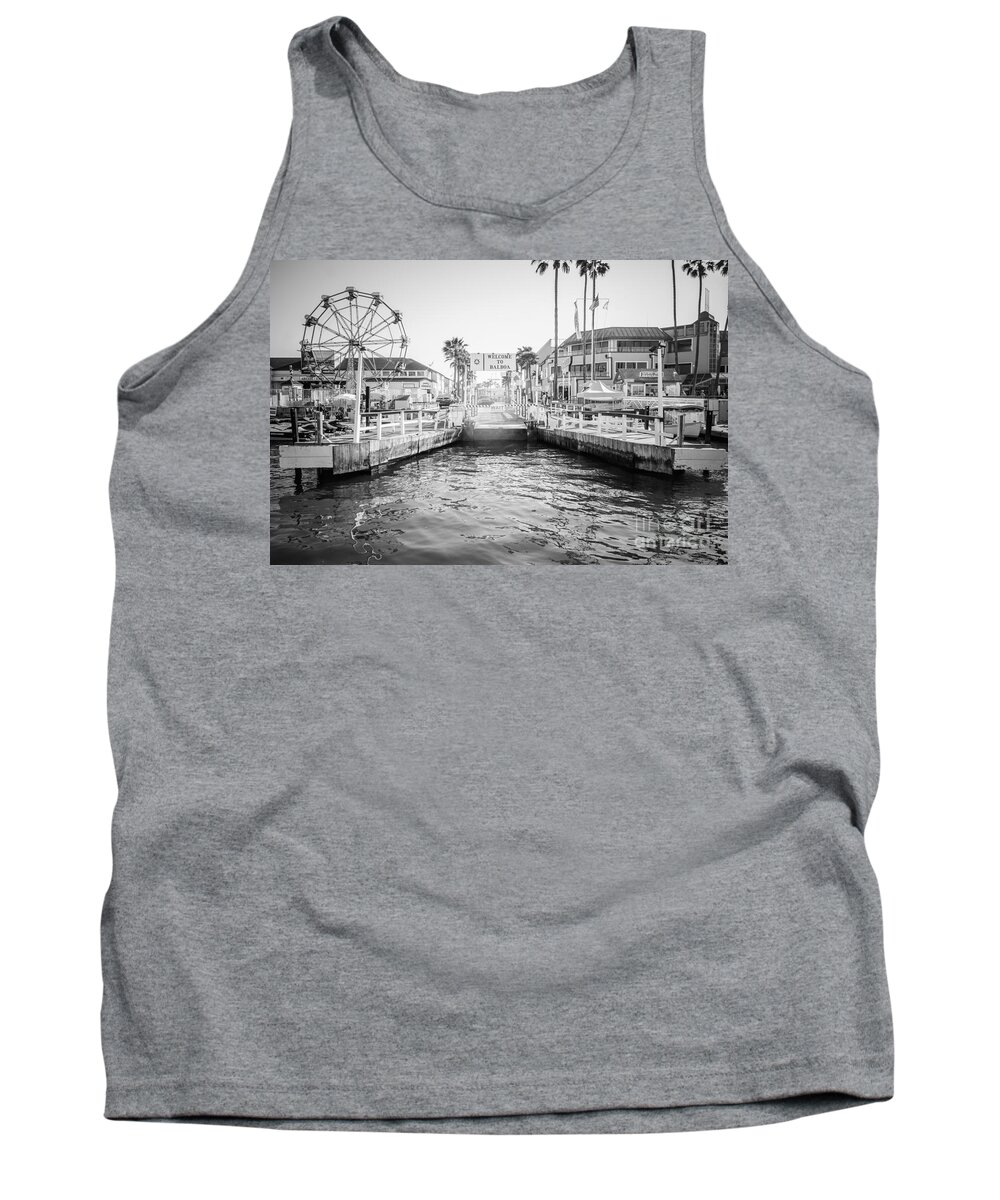 America Tank Top featuring the photograph Newport Beach Ferry Dock Black and White Photo by Paul Velgos