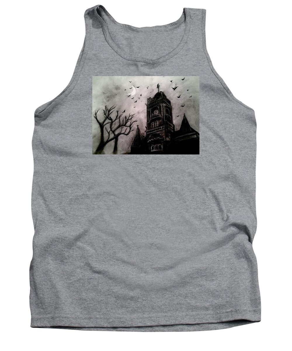 Night Time Landscape Tank Top featuring the drawing Night by Carole Hutchison