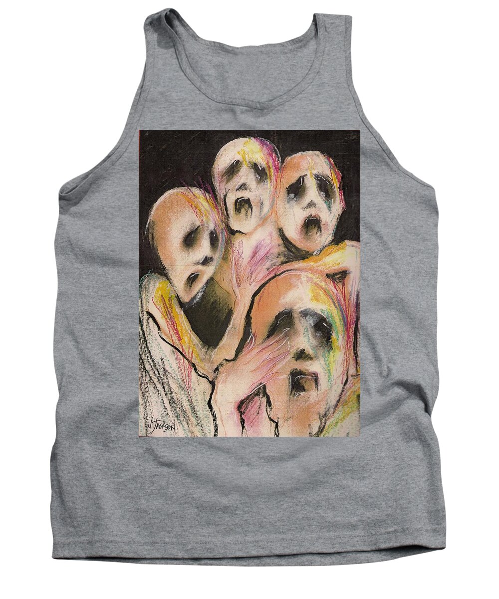 War Cry Tears Horror Fear Darkness Tank Top featuring the mixed media No Words by Veronica Jackson