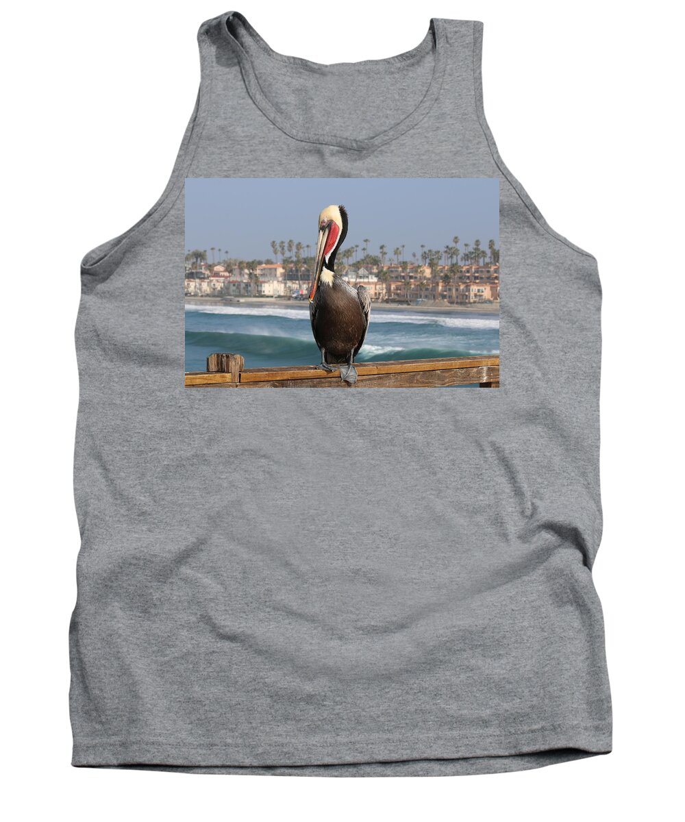 Brown Pelican Tank Top featuring the photograph Oceanside Pelican by Christy Pooschke