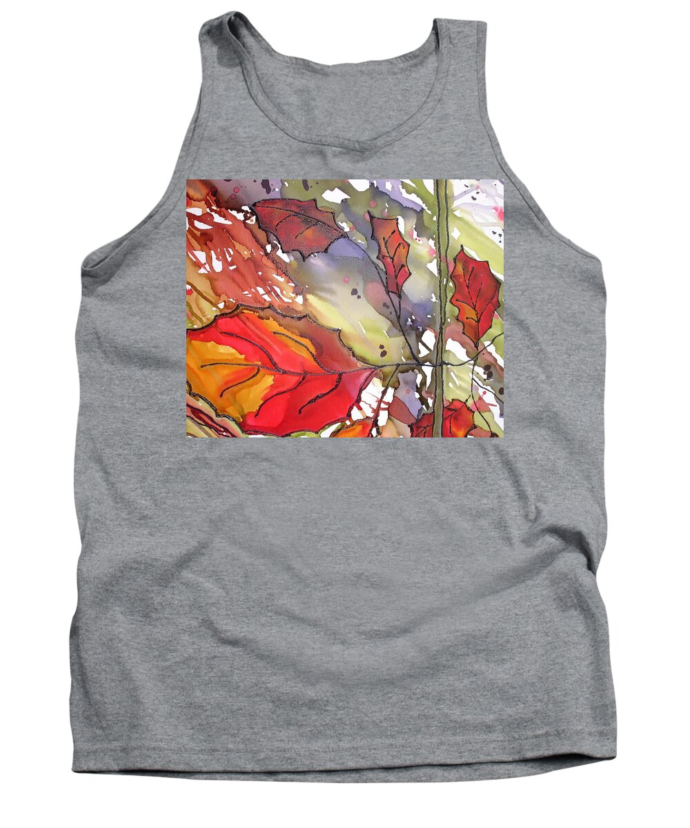 Leaf Tank Top featuring the mixed media OctoberThird by Susan Kubes