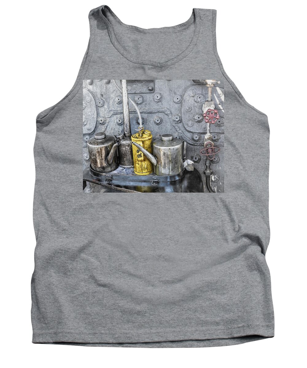 Excursion Trains Tank Top featuring the photograph Oil Cans by Jim Thompson