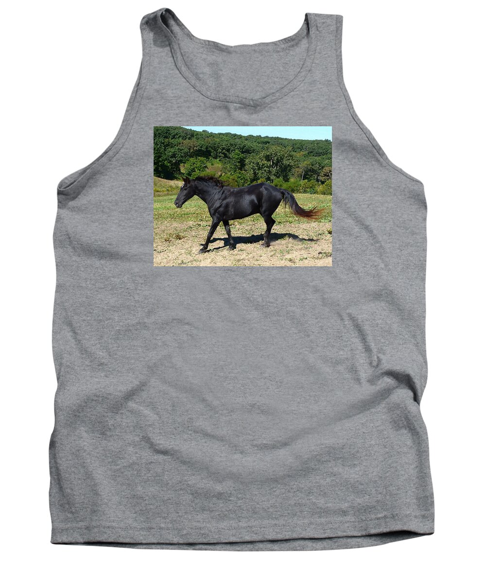 Old Horse 25 Years Old Tank Top featuring the digital art Old Black Horse Running by Jana Russon