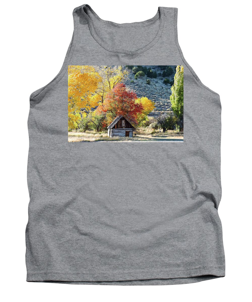 Old Cabin. Fall Leaves. Birthtown Of Butch Cassidy Tank Top featuring the photograph . Butch Cassidy's Home Place by Patricia Haynes