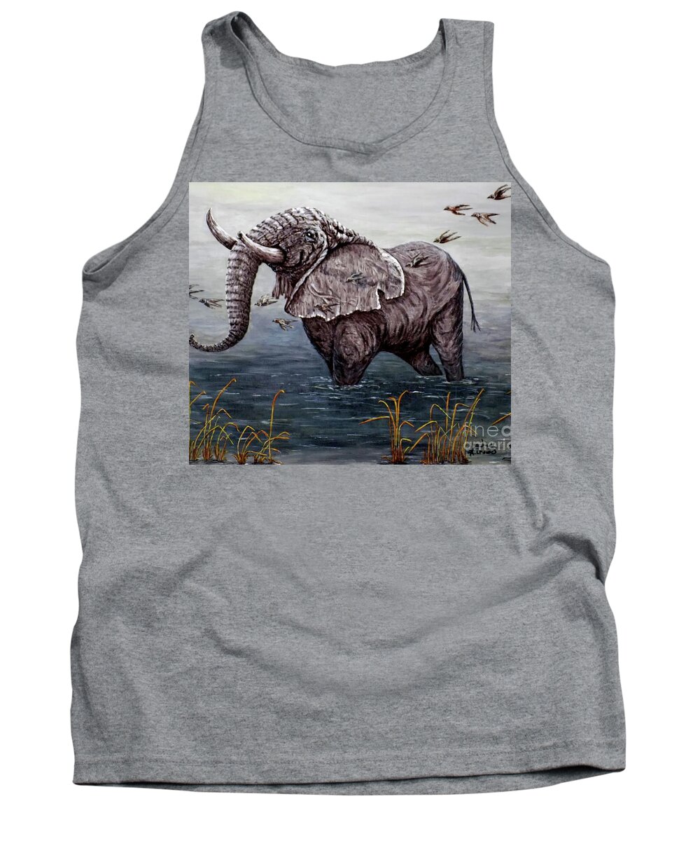 Old Elephant Tank Top featuring the painting Old Elephant by Judy Kirouac