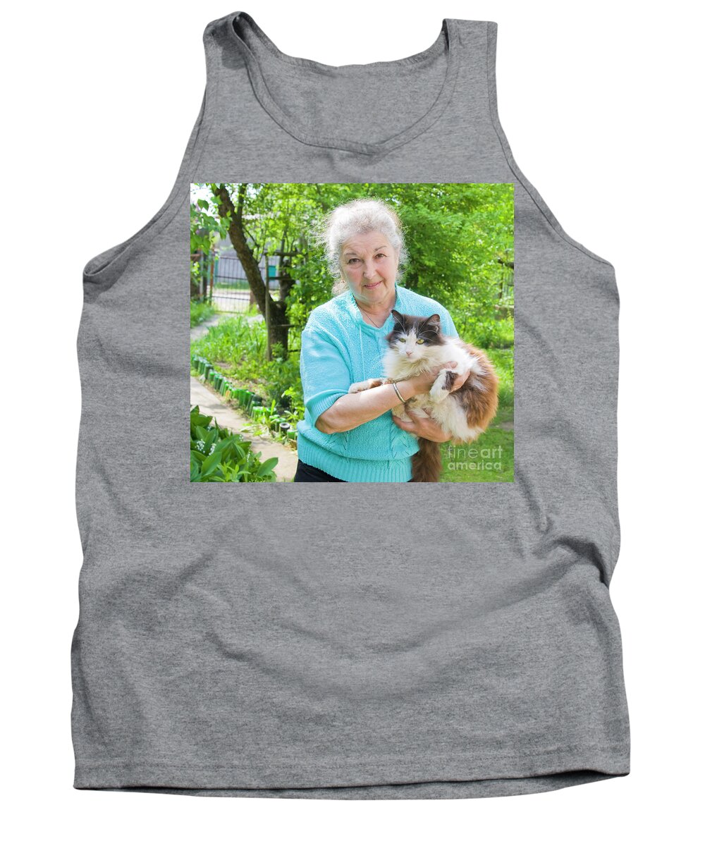 People Tank Top featuring the photograph Old lady with cat by Irina Afonskaya