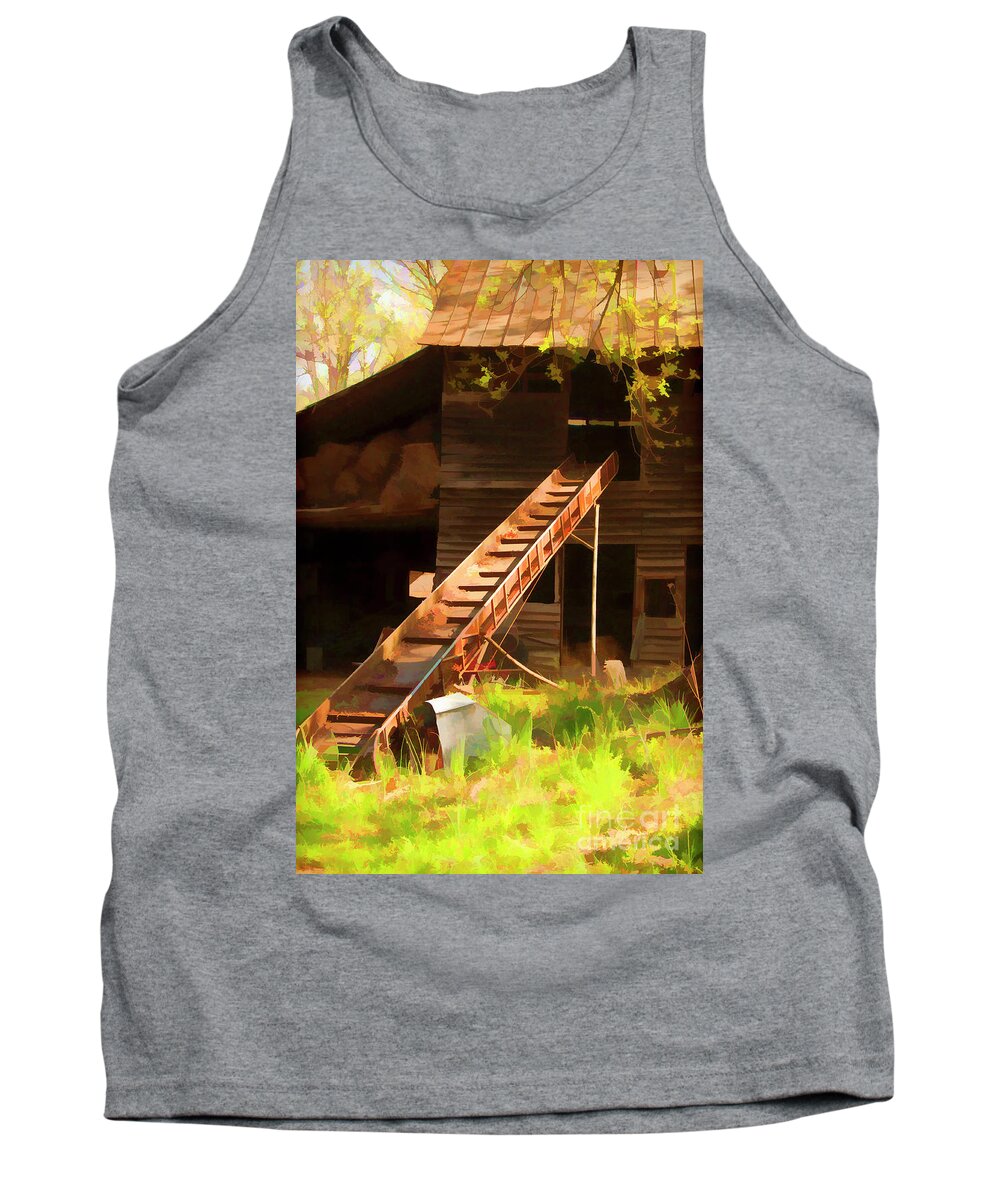 Farm Equipment Tank Top featuring the photograph Old North Carolina Barn and Rusty Equipment  by Wilma Birdwell