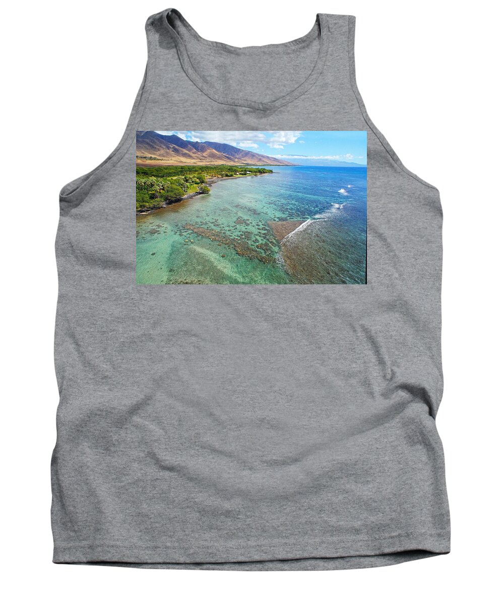 Olowalu Maui Hawaii Ocean Seascape Coral Reef Tank Top featuring the photograph Olowalu Seacape by James Roemmling