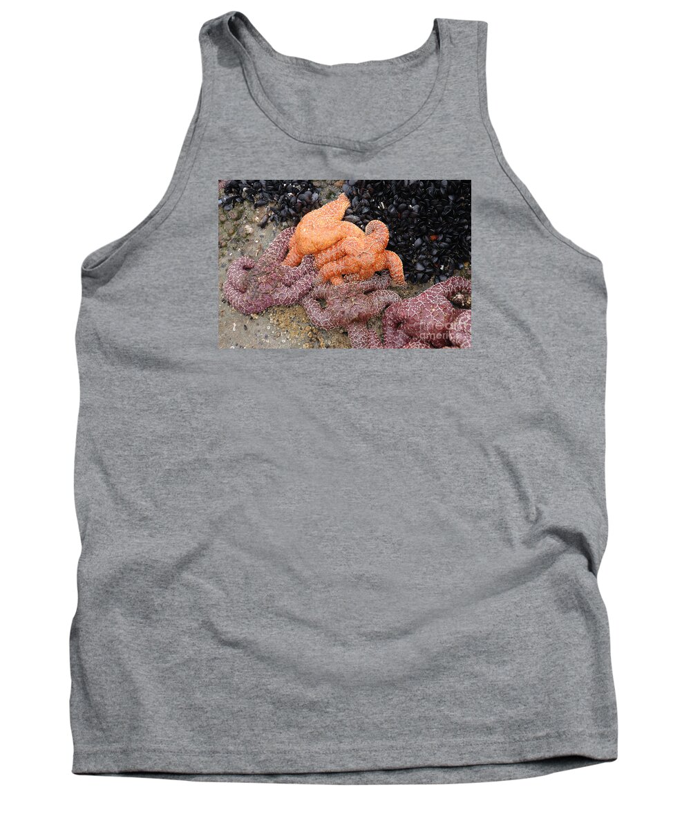 Ruby Beach And Beach 4 Tank Top featuring the photograph Orange and Purple Starfish by Chuck Flewelling
