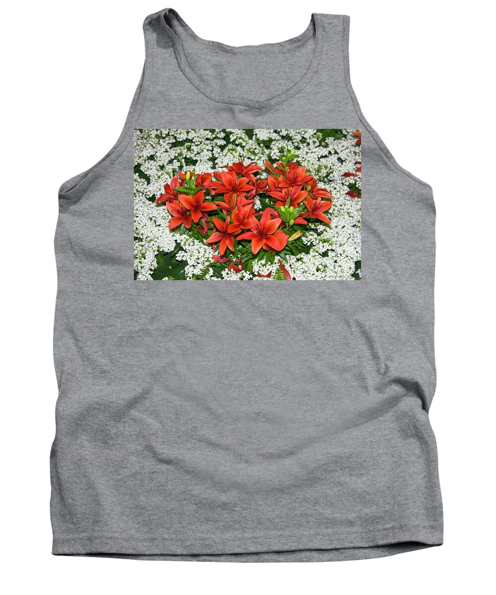 Burnt Orange Daylilies Tank Top featuring the photograph Orange and White by Sally Weigand