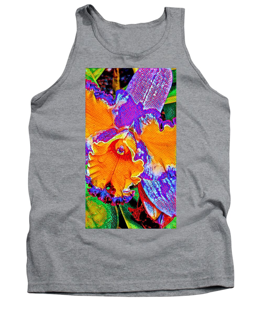 Flowers Of Aloha Orchid Psychedelic Multicolor Tank Top featuring the photograph Orchid Psychedelic by Joalene Young