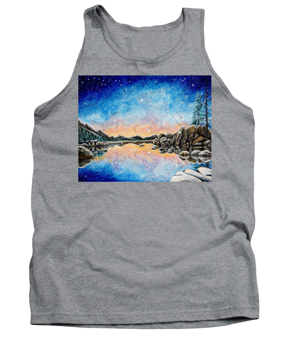 Tahoe Tank Top featuring the painting Orion over Tahoe Winter by Matt Konar