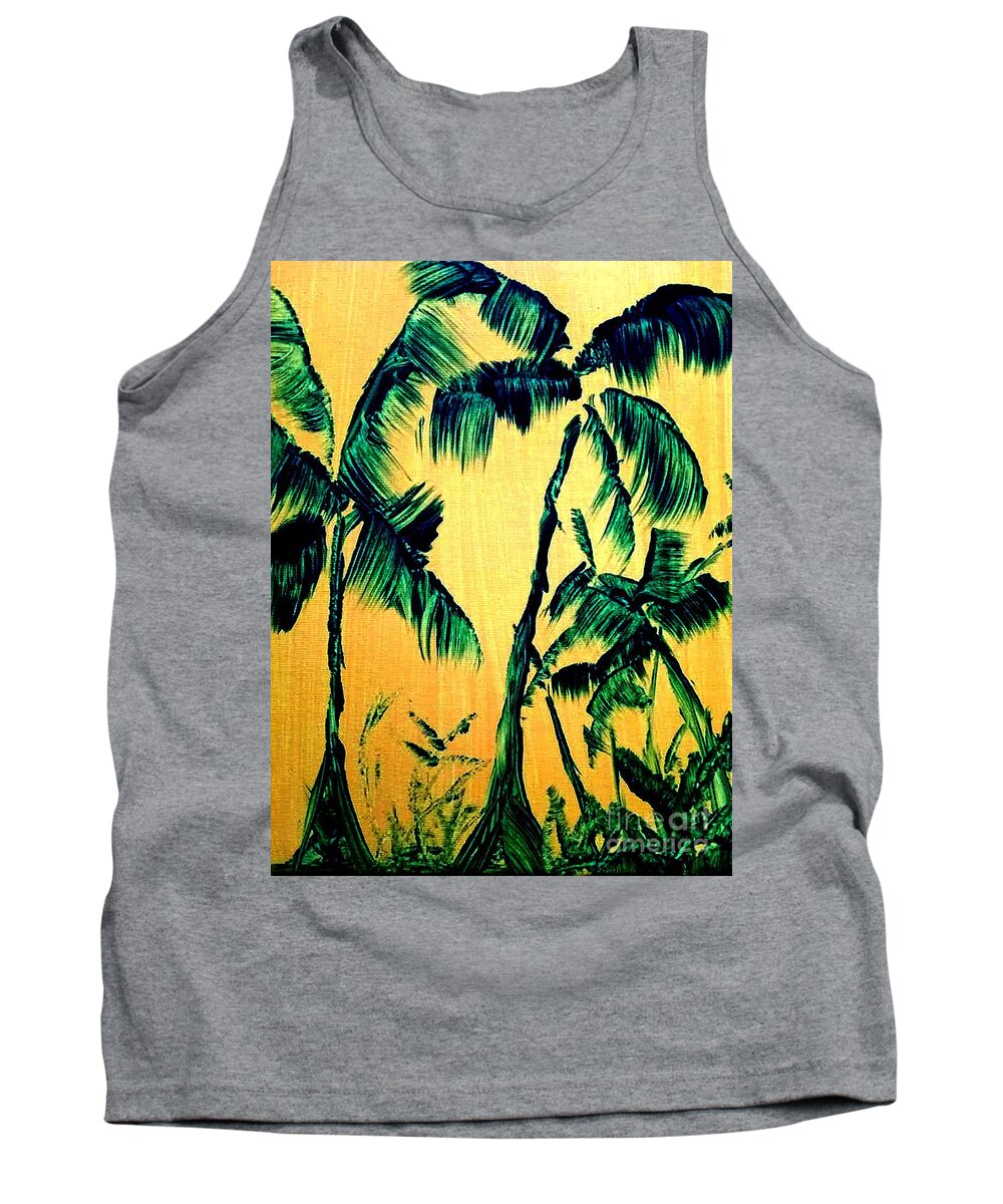 Palm Trees Beach Ocean Florida Sea Tank Top featuring the painting Palms in Yellow Sky by James and Donna Daugherty