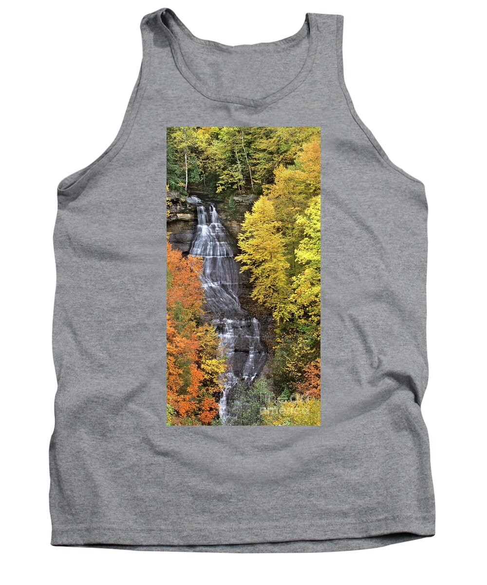 North America Landscape Tank Top featuring the photograph Panorama Fall Color Chapel Falls Upper Penninsula MI by Dave Welling