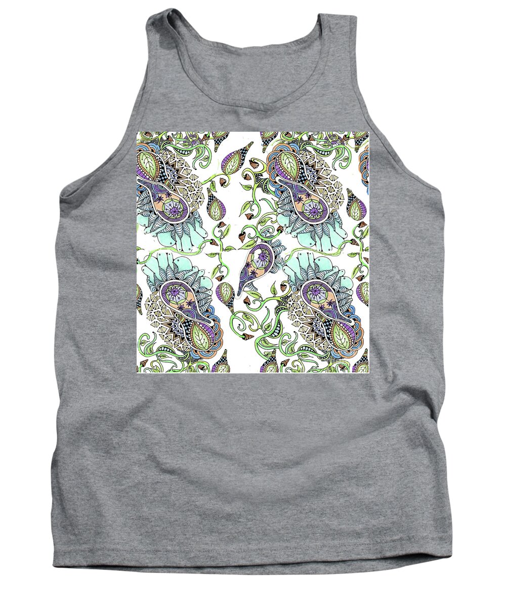Fabric Patterns Pen And Ink Leaves Zentangles Doodles Purple And Blue Tank Top featuring the tapestry - textile Parameecee by Ruth Dailey