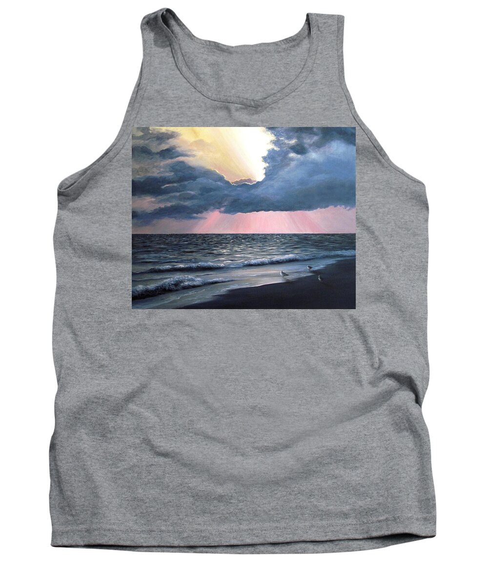Sea Tank Top featuring the painting Peaceful Beach Memories Sea View 246 by Lucie Dumas