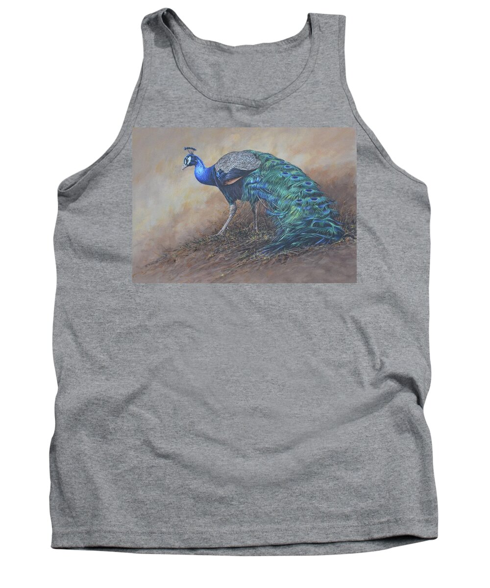 Wildlife Paintings Tank Top featuring the painting Peacock by Alan M Hunt
