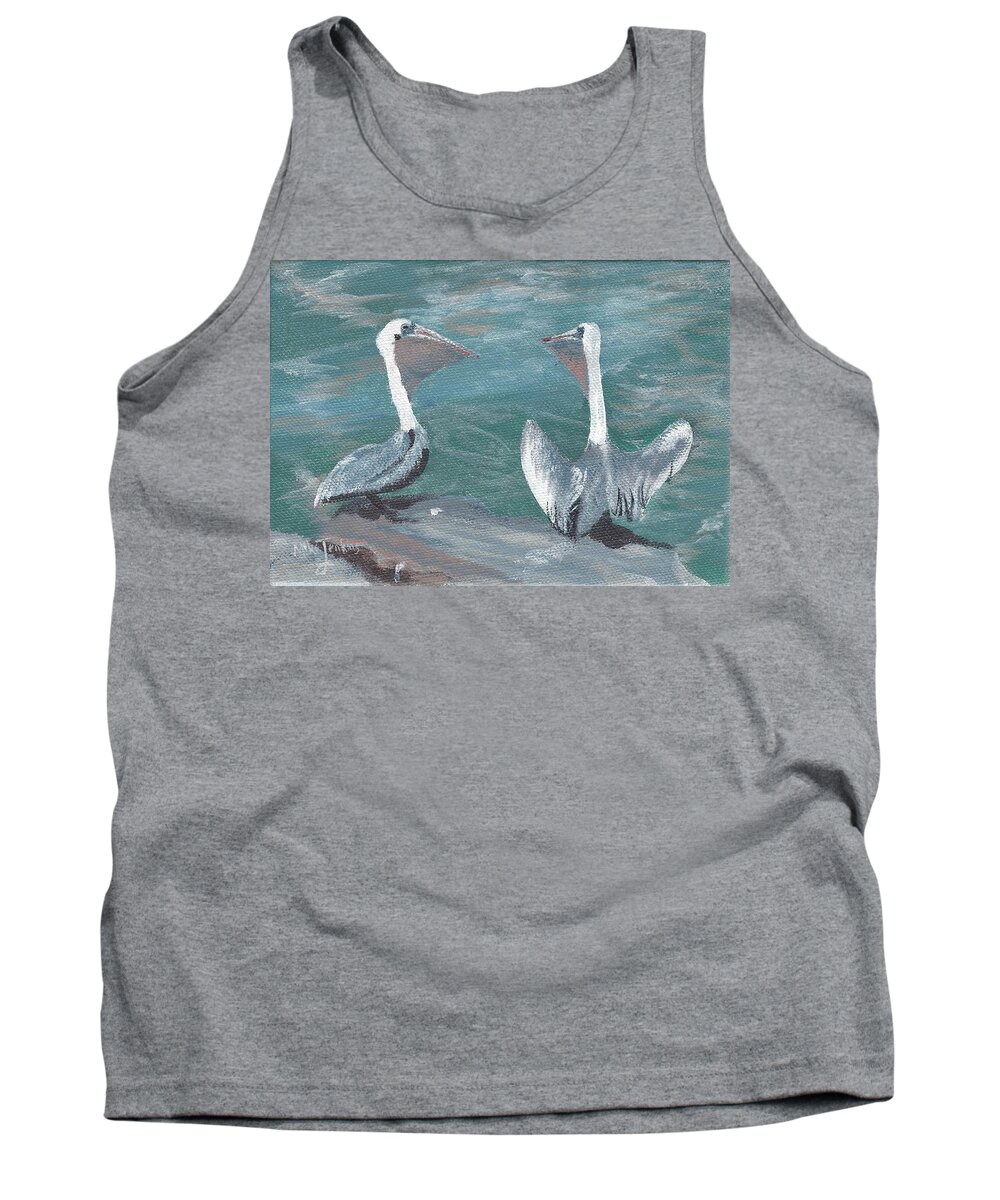 Pelicans Tank Top featuring the painting Pelicans at Fort Pierce by Mike Jenkins