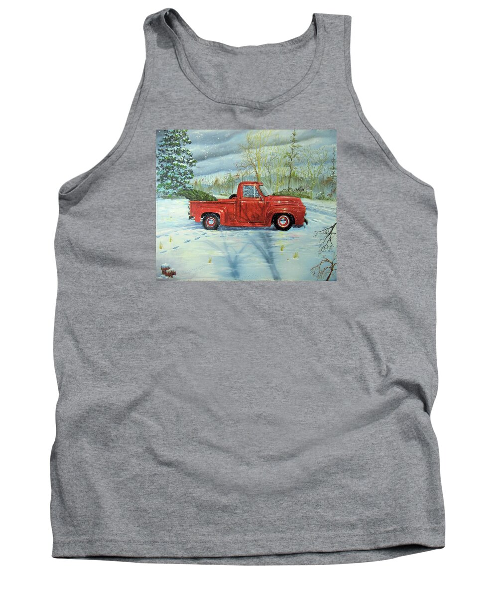 Truck Tank Top featuring the painting Picking Up the Christmas Tree by Nicole Angell