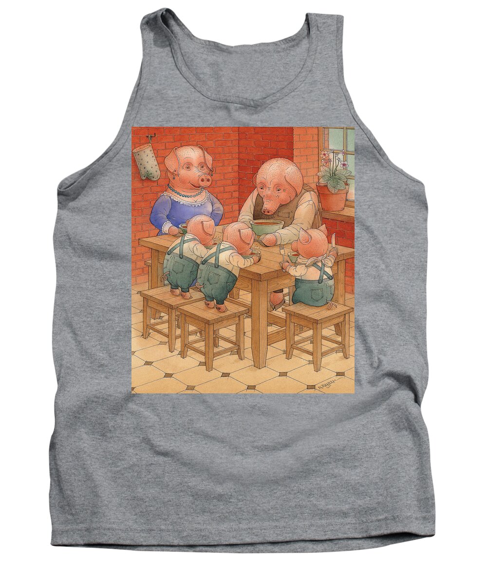Animals Pig Kitchen Food Family Tank Top featuring the painting Pigs by Kestutis Kasparavicius