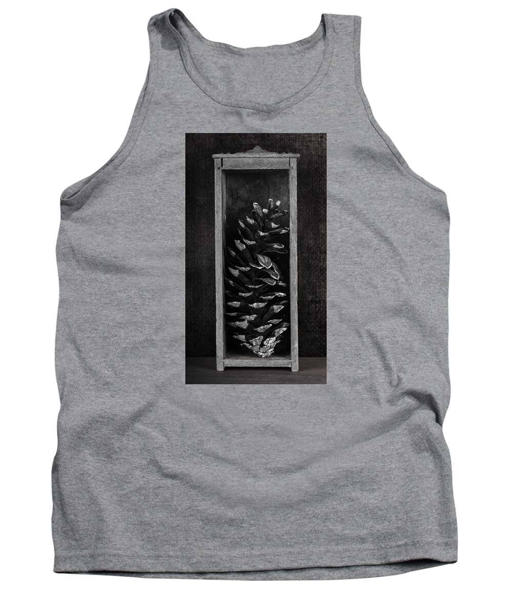 Pine Cone Tank Top featuring the photograph Pine Cone in a Box Still Life by Tom Mc Nemar