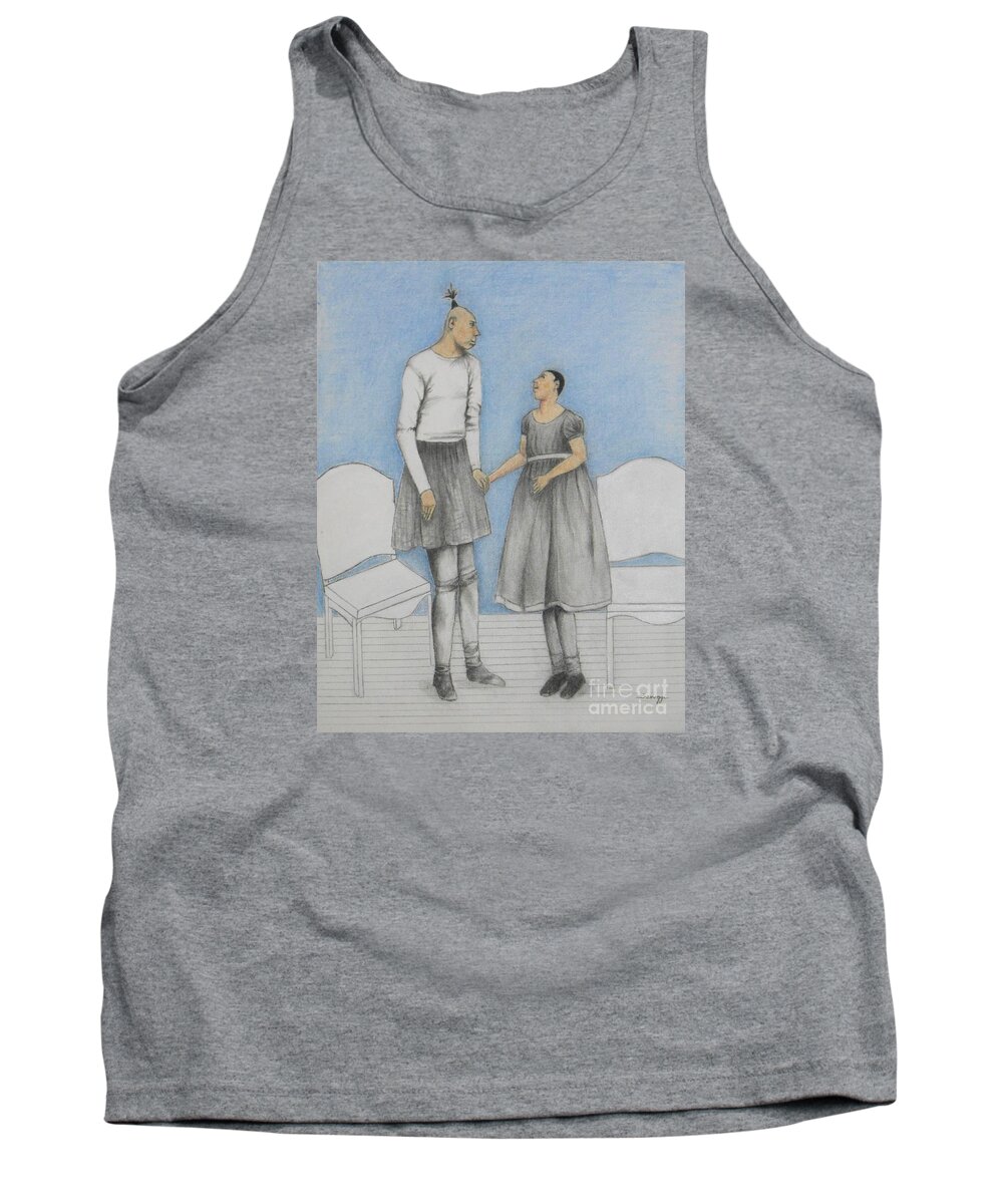 Microcephalic Tank Top featuring the drawing Pinhead Friends -- Portrait of 2 Developmentally Disabled Men by Jayne Somogy