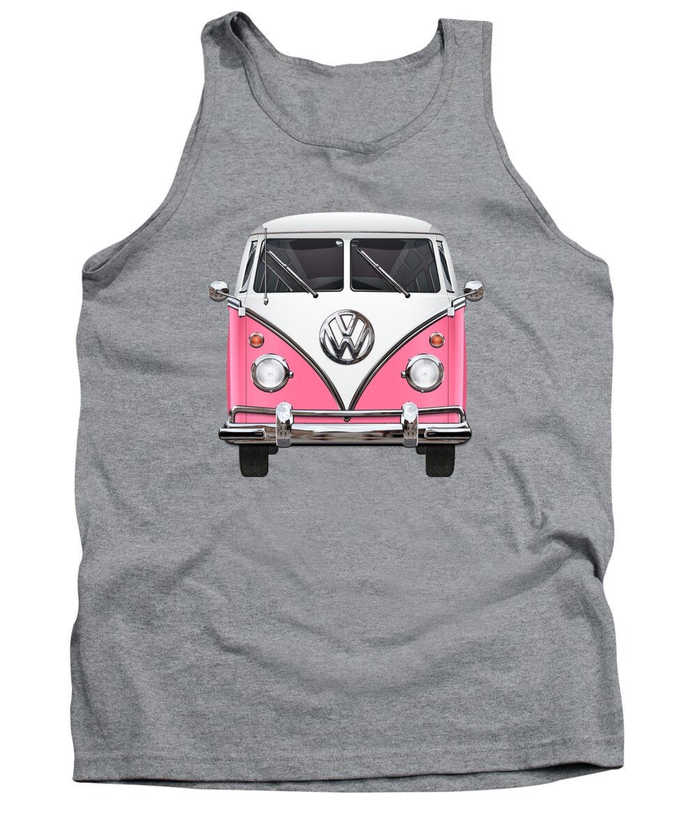 'volkswagen Type 2' Collection By Serge Averbukh Tank Top featuring the photograph Pink and White Volkswagen T 1 Samba Bus on Yellow by Serge Averbukh