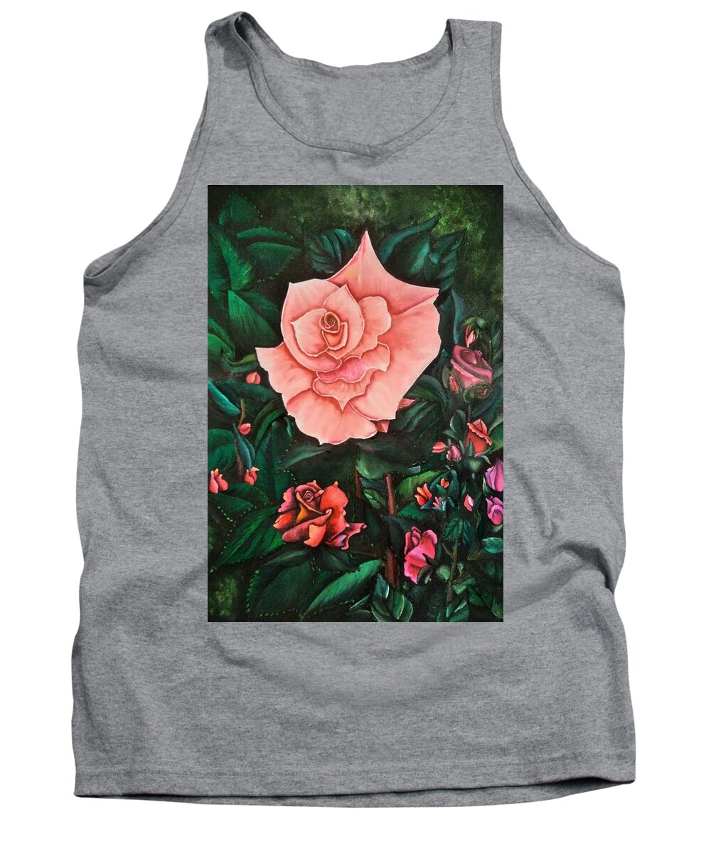Flower Tank Top featuring the painting Pink rose #2 by Tara Krishna