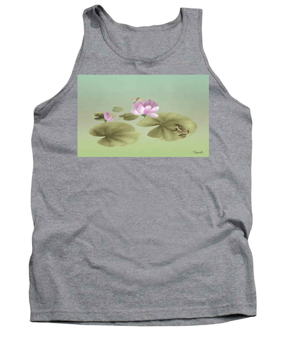 Water Lily Tank Top featuring the digital art Pink Water Lily and Frog by M Spadecaller