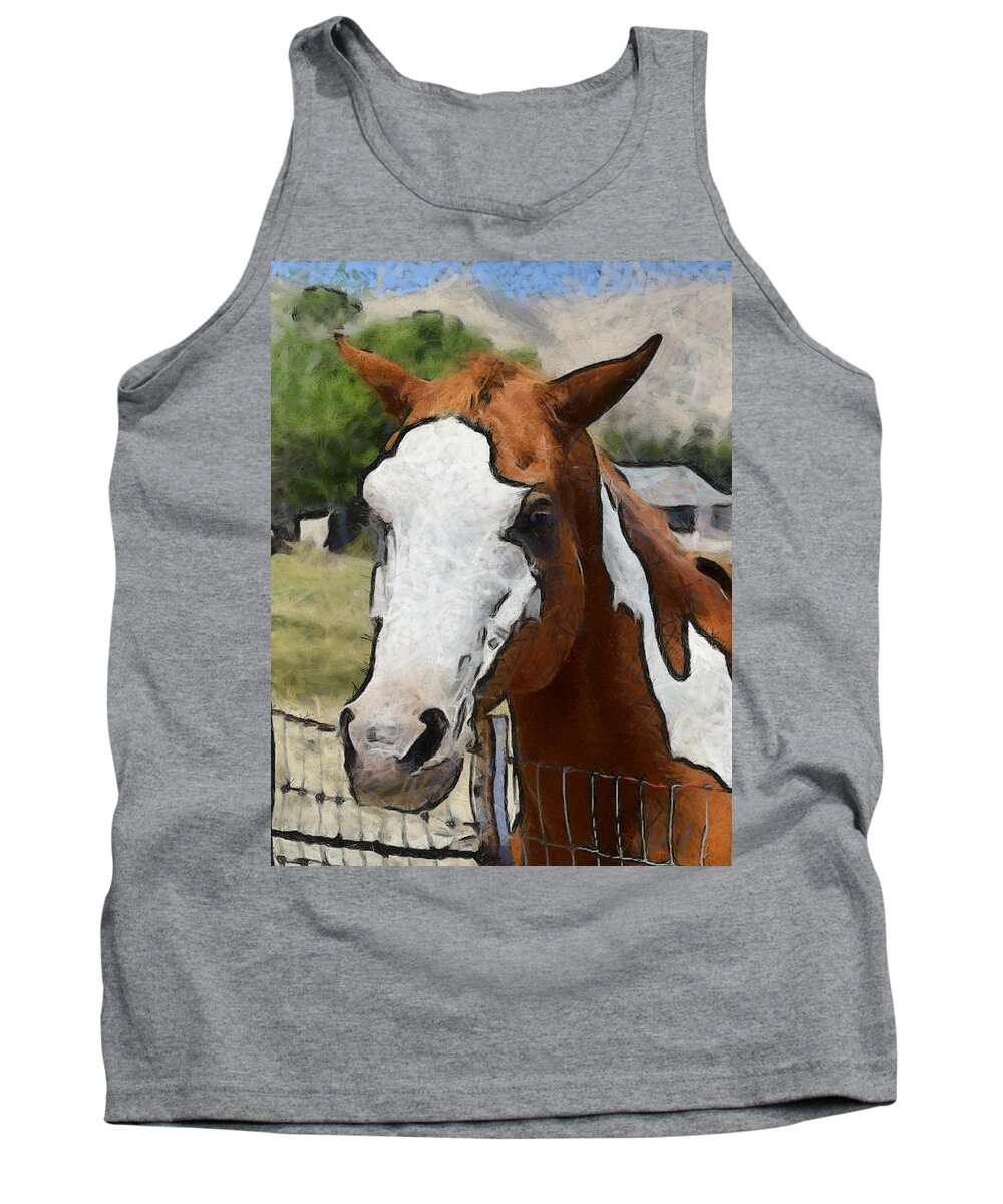 Pinto In The Pasture Tank Top featuring the photograph Pinto In The Pasture Portrait by Barbara Snyder